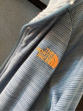 The North Face Blue Ribbed Fleece Jacket with coral Trim